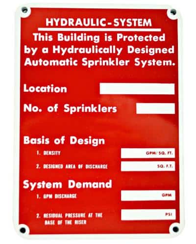 Hydraulic Sprinkler System Sign